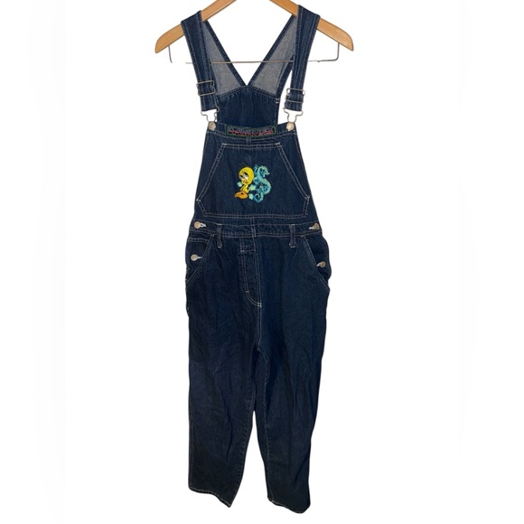 Looney Tunes Tweety Bird embroidered Dungarees bibs overalls women’s L vintage - Picture 1 of 11
